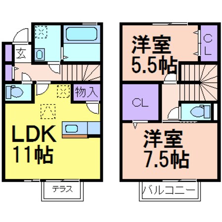 ロイヤルプラザ　A棟（メゾネット）の物件間取画像